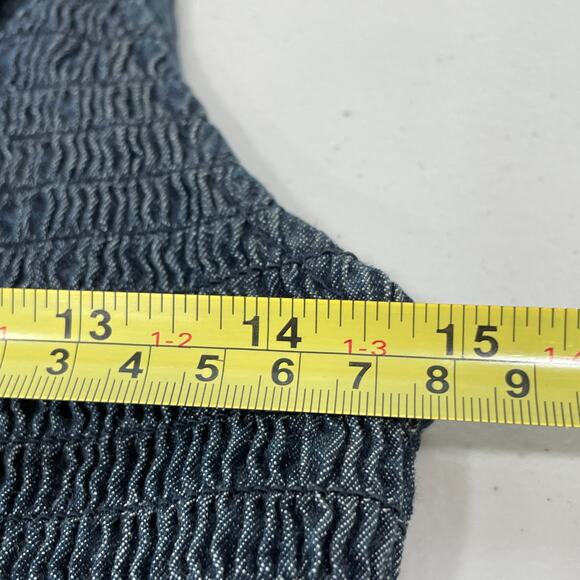 Retro Calvin Klein Jeans Blue Sun Dress Scoop Neckline Ruched Gathered Bodice S - Picture 10 of 12